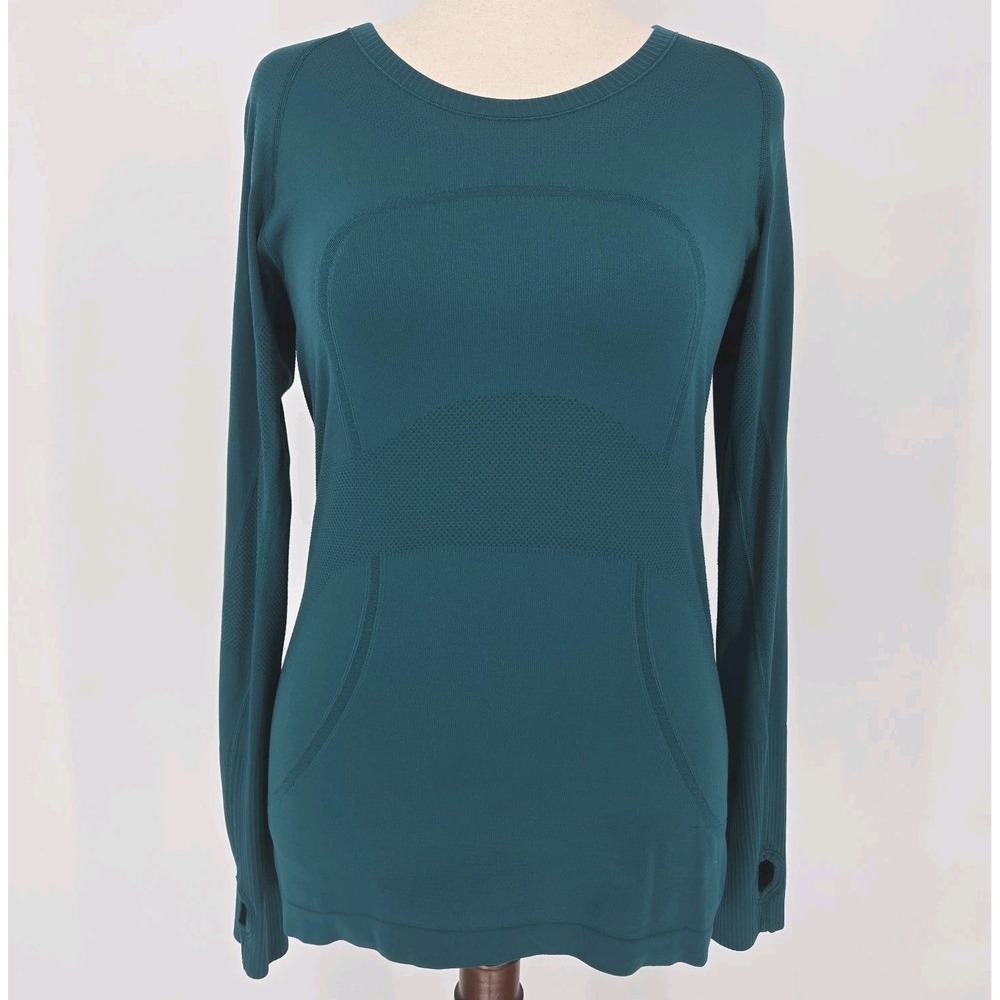 Lululemon Swiftly Tech Long Sleeve Crew 12 Teal Blue Running Shirt Thumbholes